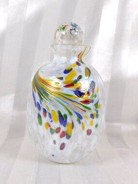 White and Multicolor Art Glass Perfume Bottle # 25996